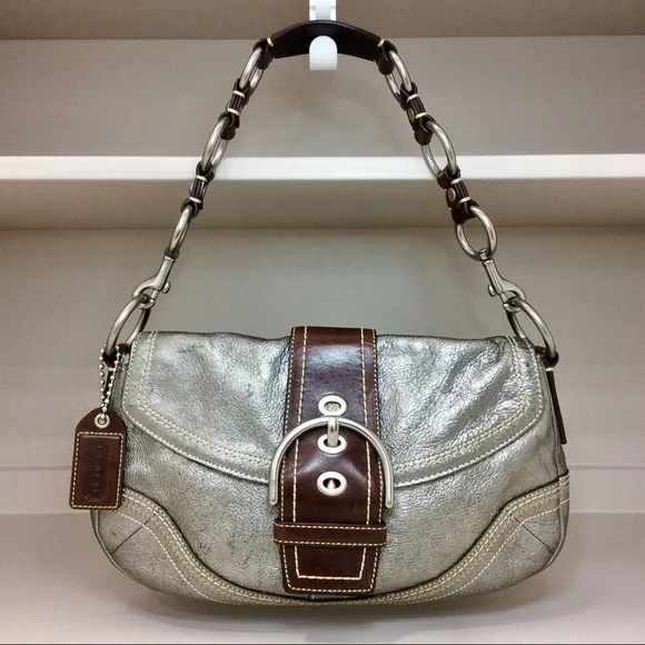 Rare Coach Soho Metallic Goat Leather Y2K Buckle Flap Shoulder Bag - Picture 4 of 17